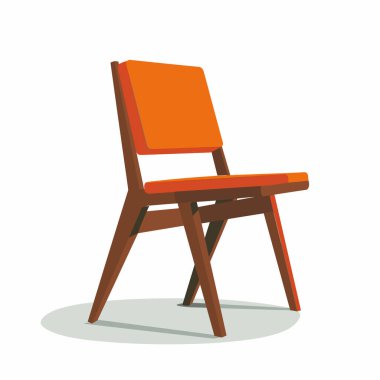Ahşap çerçeveli çağdaş bir turuncu sandalye beyaz arka planda belirgin bir şekilde duruyor. Sandalyenin temiz çizgileri ve parlak rengi minimalist estetik ve tasarım cazibesini vurguluyor.