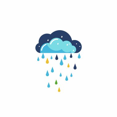 Çizgi film tarzı bir bulut, neşeli ama yağmurlu bir atmosferi betimleyen çeşitli renkli yağmur damlaları yayar. Tasarım eğlenceli temalar için uygun olan yağmur konseptiyle eğlenceli estetiği birleştirir..