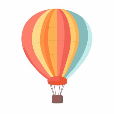 Çizgili desenleri olan canlı bir sıcak hava balonu açık bir gökyüzünde süzülür. Aşağıda, görkemli bir manzara gözler önüne seriliyor, yuvarlanan tepeler ve yeşillikler seriliyor..