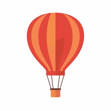 Kırmızı ve turuncu çizgili canlı bir sıcak hava balonu açık mavi gökyüzünde zarifçe süzülüyor. Renkli tasarımı bulutların dingin arkaplanına karşı duruyor..