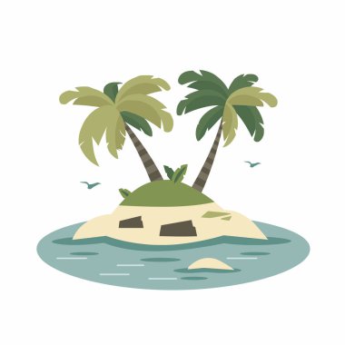 Bereketli bir tropikal adada iki uzun palmiye ağacı yavaşça sallanır. Sakin ve berrak su yeşilliği yansıtıyor. Huzurlu ve sakin bir atmosfer sunuyor. Rahatlamak için ideal..