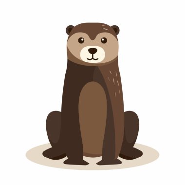 Bir su samuru, parlak kahverengi kürkü ve yuvarlak özellikleriyle dostça bir gülümsemeyle rahatça oturuyor. Arka plan sade, su samurunun şakacı tavırlarını vurguluyor..