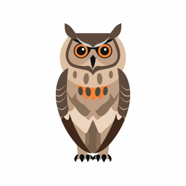 Bu büyüleyici karikatür baykuşu büyük turuncu gözler ve gözlüklere sahiptir. Kahverengi ve beyazların bir karışımını sergiler. Tuhaf tasarımı çocuk sanatı veya eğitim materyalleri için mükemmel bir dokunuş katıyor..