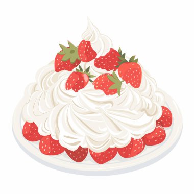 Beyaz bir tabakta taze çilek ve çırpılmış kremalı lezzetli bir servis. Bu tatlı cezbedici ve davetkar görünüyor. Her yemek için mükemmel..