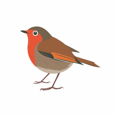 Kırmızı göğsü ve kahverengi kanatları olan küçük, stilize bir kuş yere tünemiştir. Oyuncu tasarımı basitliği ve çekiciliği vurguluyor, onu hoş bir görsel öğe yapıyor..