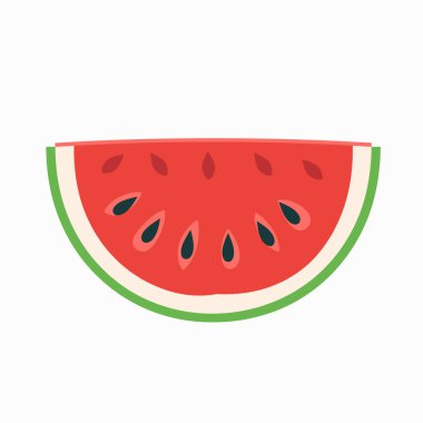 Canlı bir karpuz dilimi beyaz bir zemine yaslanmış, sulu kırmızı etini, koyu tohumlarını ve ferahlatıcı yeşil kabuğunu vurguluyor. Bu meyve yaz tatili ile eş anlamlıdır..