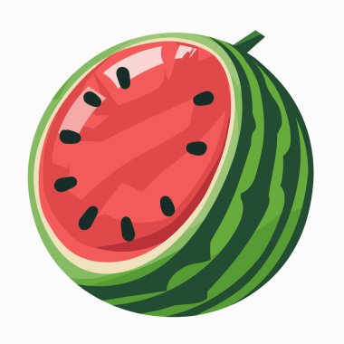 Canlı bir karpuz dilimi sulu kırmızı iç yüzünü ve zıt yeşil dış görünüşünü gösterir. Siyah tohumlar açık bir şekilde parlak kırmızı ete karşı görünür ve ferahlatıcı bir tat uyandırır..