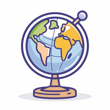 Canlı bir küre ahşap bir tabanda, detaylı kıtalar ve okyanuslar sergiliyor. Bu eğitim aracı genellikle coğrafya öğretmek ve keşif yapmak için sınıflarda kullanılır..