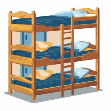 Ahşap ranzalarda mavi şilteli ve yastıklı sağlam bir dizayn var. Çocuk odaları ve ortak konaklama yerleri için mükemmel. Alan kaydedici yapı, oda alanının verimli kullanılmasına olanak tanır.