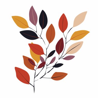 Canlı sonbahar yapraklarıyla süslenmiş dallar kırmızı, sarı ve turuncu renkli vitrin gölgeleri çarpıcı bir görüntü yaratıyor. Bu minimalist tasarım sonbahar yapraklarının güzelliğini vurgular..