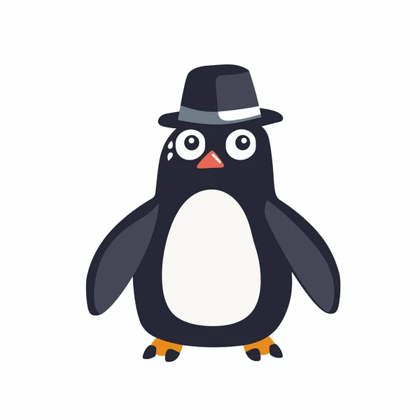 Küçük siyah bir şapka takan bir penguen çizgi filmi dik duruyor. Karakterin büyük gözleri ve neşeli ifadesi her yaş için bir eğlence ve neşe getirir..