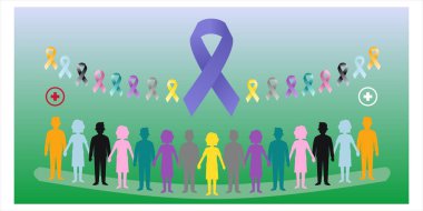 Kanserle mücadelede küresel birliği temsil eden sembolik bir vektör çizimi. Bu görüntü, Dünya Kanser Günü 'nü, yardım hareketlerini ve sağlık kampanyalarını mükemmel bir şekilde kutluyor.