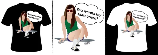 Vuoi il mio skateboard T-Shirt Design — Vettoriale Stock