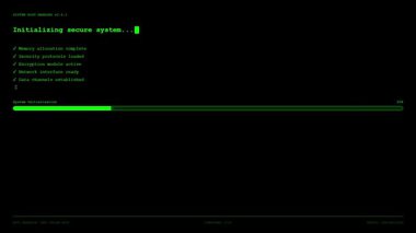 Gelecekçi Sistem Önyükleme Dizisi Canlandırma Yeşil Teknoloji Uçbirim UI Yükleme Ekranı.