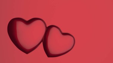 Kırmızı arka planda iki kalp 3D. Kopya alanı olan Sevgililer Günü veya düğün konsepti.