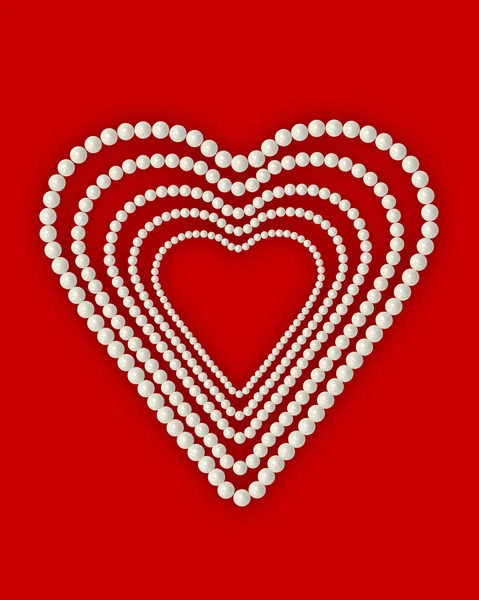 Pearl\'s heart frame on a red background. Heart from a pearl necklace 3d render. Valentine\'s concept with copy space