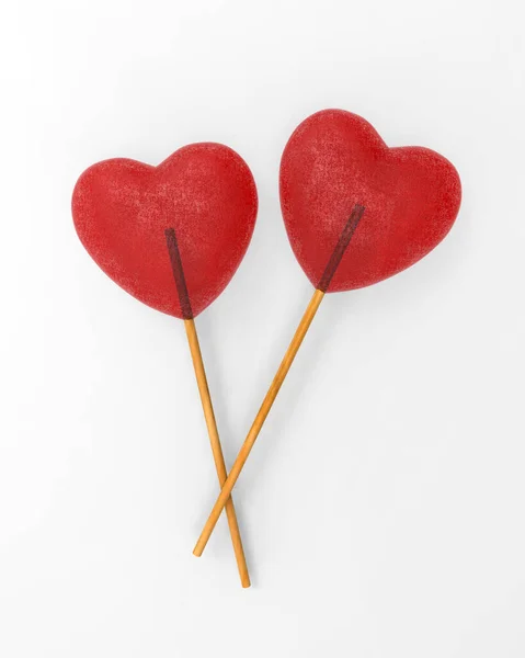 Red Heart Lollipops Isolated White Background Valentine Concept Two Sweethearts Royalty Free Stock Photos