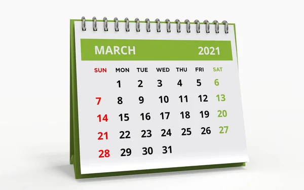 Standing Desk Calendar Mart 2021 Metal Spiralli Aylık Takvimi Stok Fotoğraf