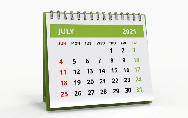 Standing Desk Calendar July 2021 Metal Spiral Kaplı Aylık Takvimi Stok Resim
