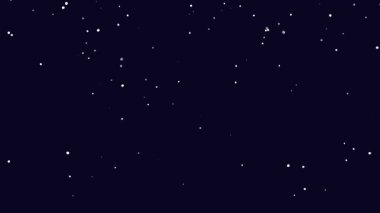 Çizgi film animasyonu, büyük, yumuşak kar tanelerinin koyu mavi bir zemine düşüşünü gösteriyor..