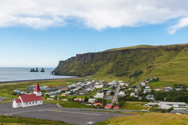 Vue Sur Village Église Vik Dans Sud Islande — Photo