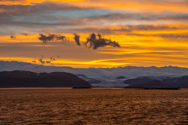 Tramonto Nel Fiordo Hornafjordur Nel Sud Dell Islanda — Foto Stock