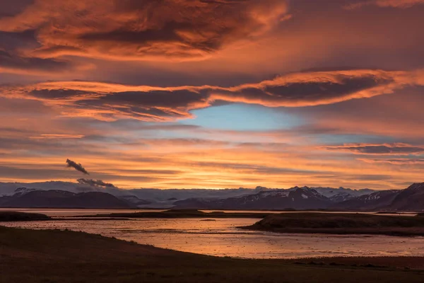 Puesta Sol Fiordo Hornafjordur Sur Islandia —  Fotos de Stock