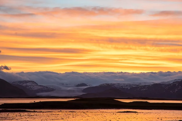 Tramonto Nel Fiordo Hornafjordur Nel Sud Dell Islanda — Foto Stock