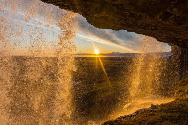 Sunset Waterfall Bergarfoss Hornafjordur South Iceland — Stock Photo, Image