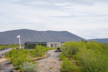 Myvatn Iceland - June 20. 2020: The visitor center and restaurant at Dimmuborgir nature reserve clipart