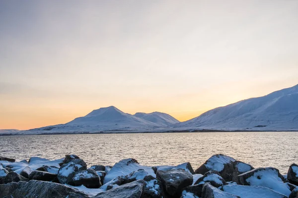 Beau Coucher Soleil Île Hrisey Islande Nord — Photo