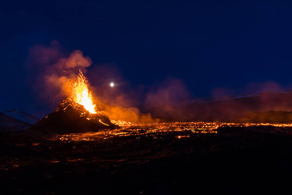 The eruption site of Geldingadalir volcano in Fagradalsfjall mountain on the Reykjanes Peninsula in Iceland