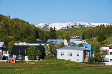 Kuzey İzlanda 'daki Akureyri kasabası manzarası