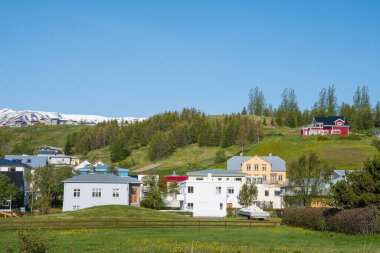 Kuzey İzlanda 'daki Akureyri kasabası manzarası