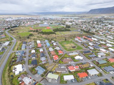 Güney İzlanda 'daki Selfoss kasabasının hava manzarası