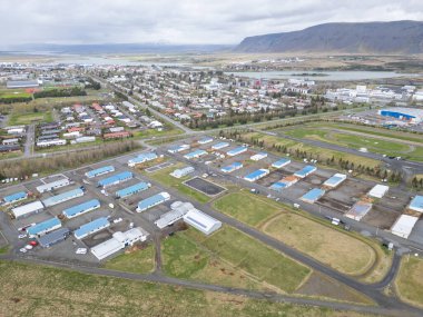 Güney İzlanda 'daki Selfoss kasabasının hava manzarası