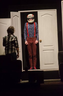 DNIPRO, UKRAINE - NOVEMBER 13, 2020:  Caught in the Net  by Ray Cooney performed by members of the Dnipro State Drama and Comedy Theatre.