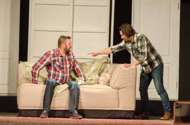 DNIPRO, UKRAINE - NOVEMBER 13, 2020:  Caught in the Net  by Ray Cooney performed by members of the Dnipro State Drama and Comedy Theatre.