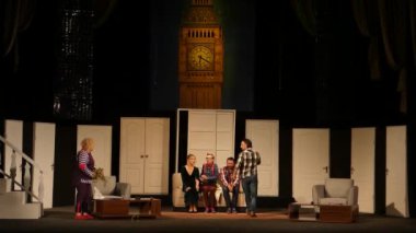 DNIPRO, UKRAINE - NOVEMBER 13, 2020:  Caught in the Net  by Ray Cooney performed by members of the Dnipro State Drama and Comedy Theatre.