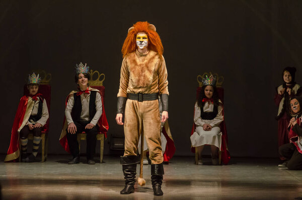 KAM'YANSKE, UKRAINE - JANUARY 6, 2021:  The Chronicles of Narnia performed by members of the  Lesya Ukrainka Theater from the city of Kamenskoye.