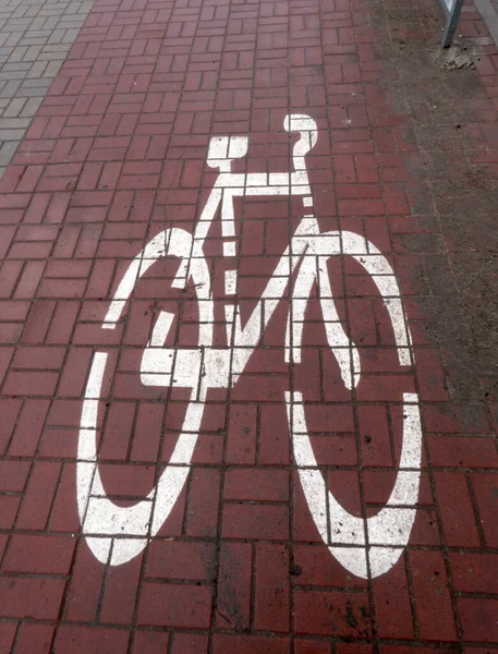 Знак Велосипедного Доріжки Асфальті Знак Напрямку Велосипедів Закони Про Дорожній — стокове фото