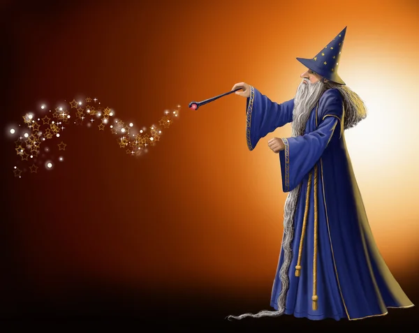 Wizard zwaaien van een toverstokje. — Stockfoto