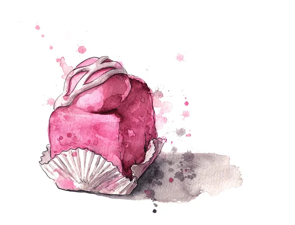 Rosa französisch fancy cake aquarell illustration — Stockfoto