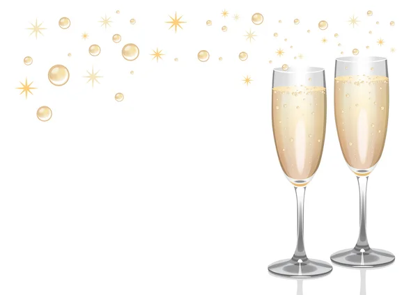 Champagne flauti con bolle e scintille immagine di sfondo . — Vettoriale Stock