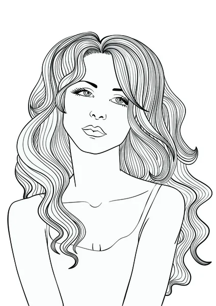 Línea Ilustración de una hermosa chica — Vector de stock