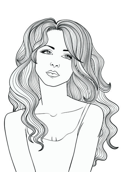 Line Illustration of a Beautiful Girl