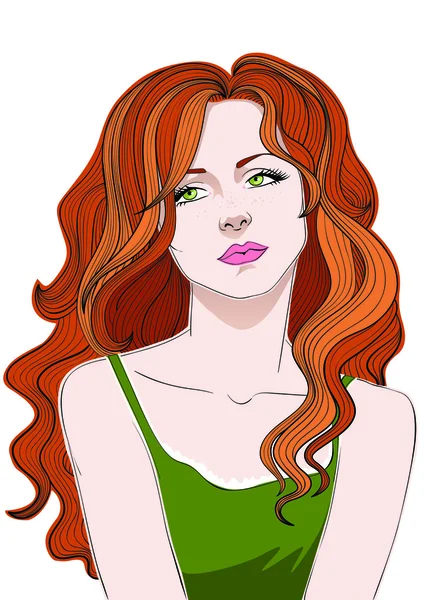 Girl with Long, Wavy, Auburn Hair — Stock Vector