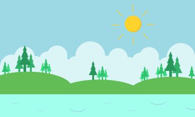 Manzara hill ve nehir silueti