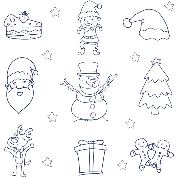 Flat hand draw christmas of doodle — Stock Vector