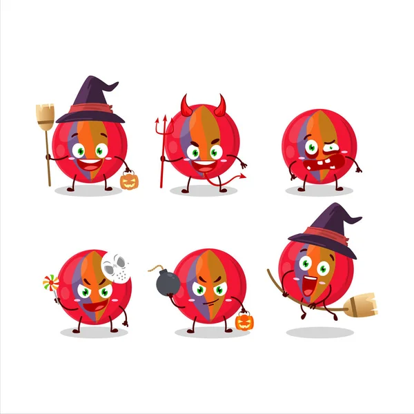 Halloween výraz emotikony s kresleným postavou červené kuličky — Stockový vektor